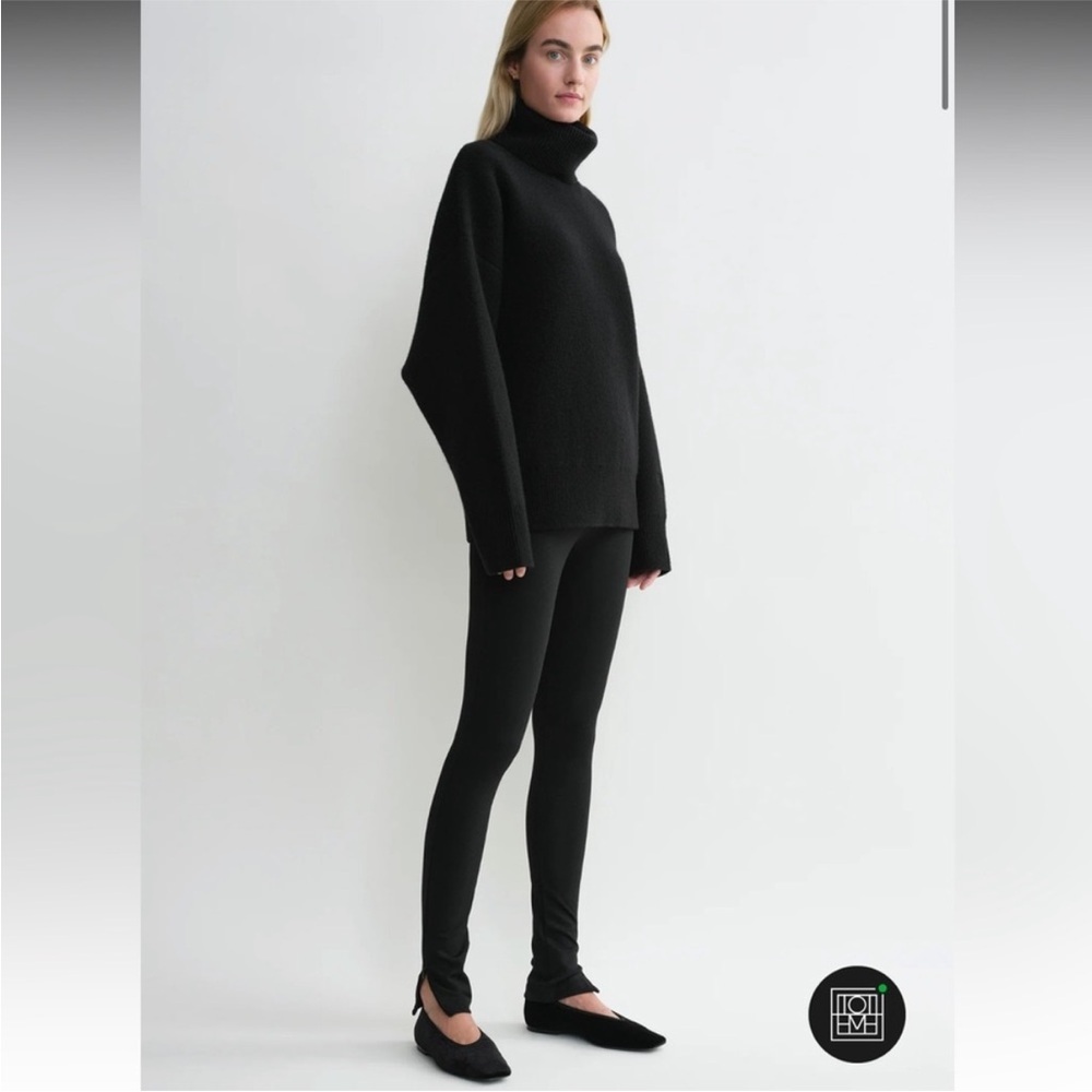 Toteme Pants Compact Knit Leggings Side Slit  in Black - Picture 5 of 15